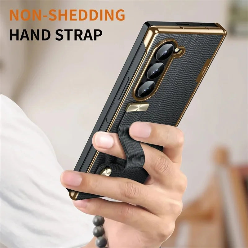 Galaxy Z Fold Series Elegant Textured Leather Strap Case