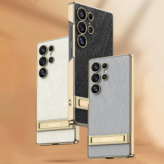 Luxurious Gold Filigree Silver Brocade Holder Leather Case - Samsung