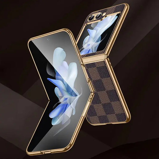 Galaxy Z Flip Series Luxury Electroplated Plaid Leather Case