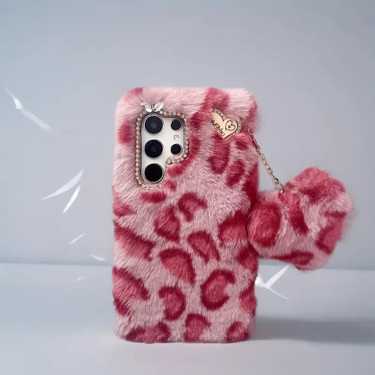 Leopard Print Chain Love Plush Phone Case - Samsung