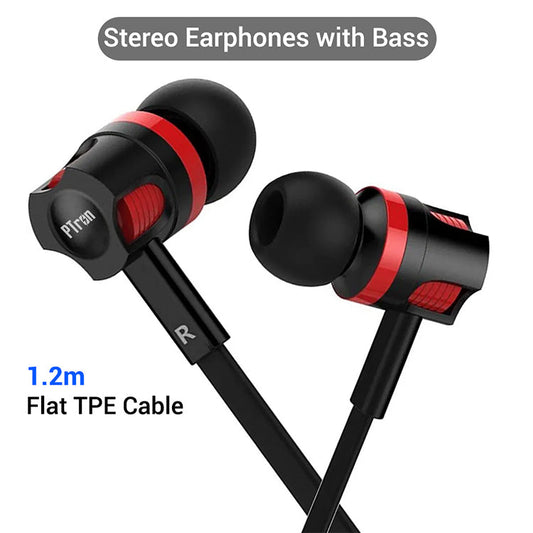 pTron HBE5 Raptor Stereo Sound Bass Wired Headphones with Mic (Black & Red)