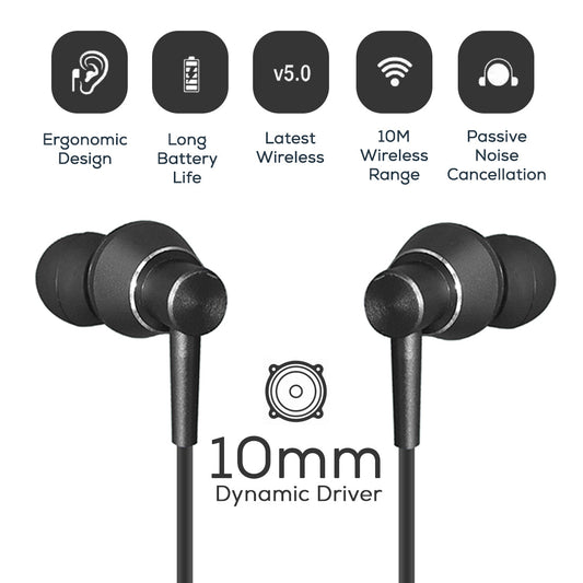 pTron InTunes Classic Wireless Earphones with 15Hrs Playback & Selfie Button - (Grey/Black)