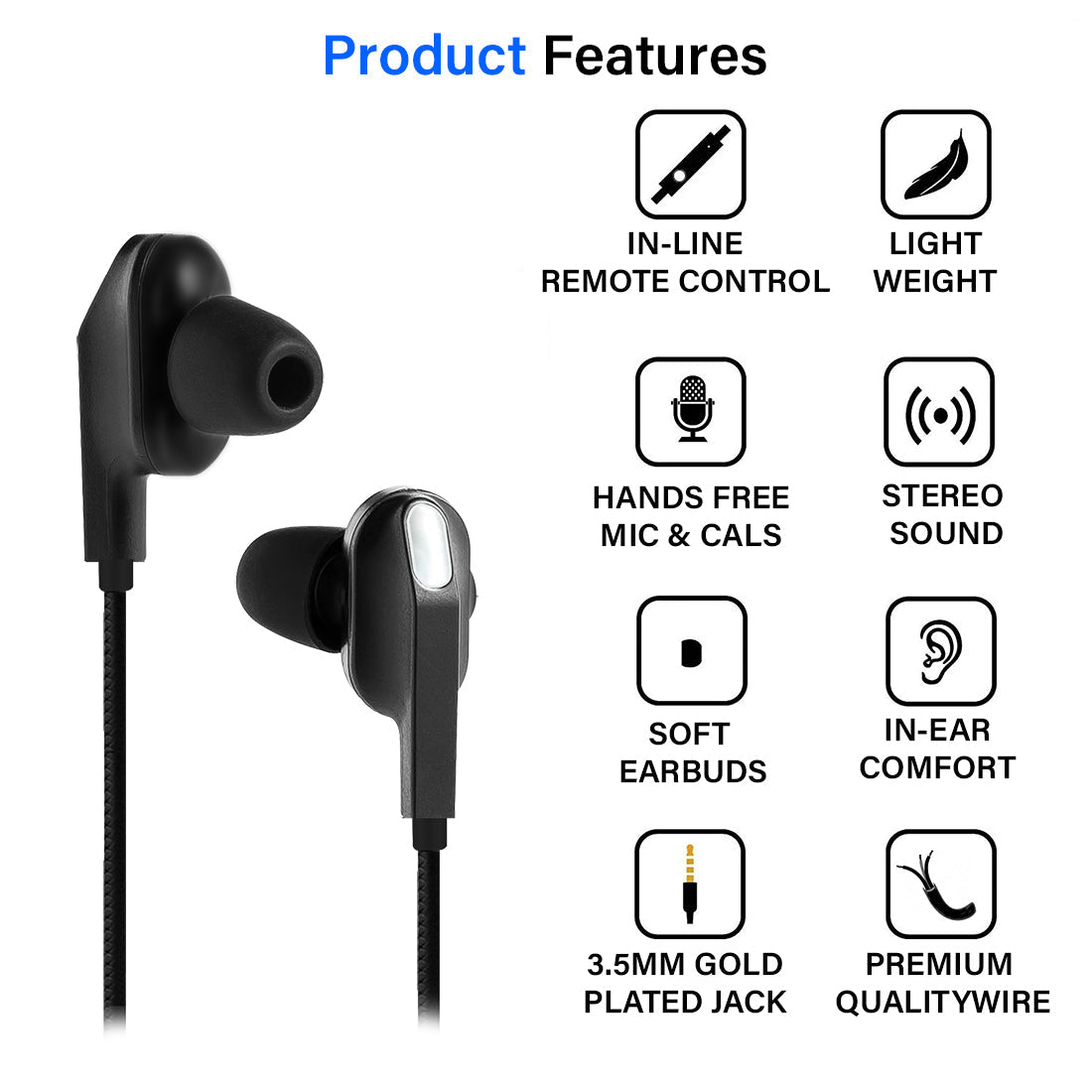 pTron Boom One In-Ear Stereo Sound Wired Earphones with Mic & Volume Control - (Black)