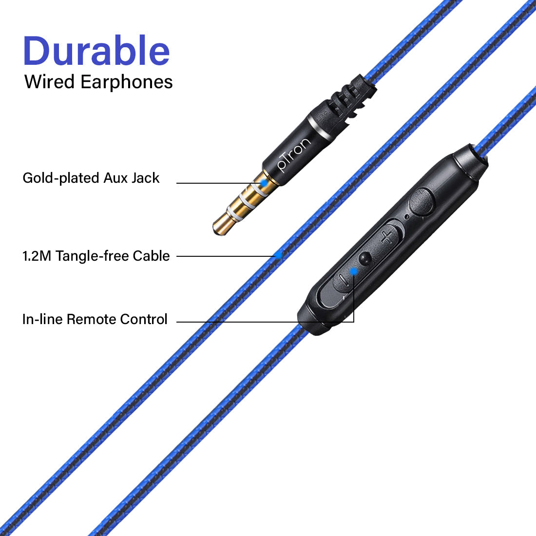 pTron Boom One In-Ear Stereo Sound Wired Earphones with Mic & Volume Control - (Blue)
