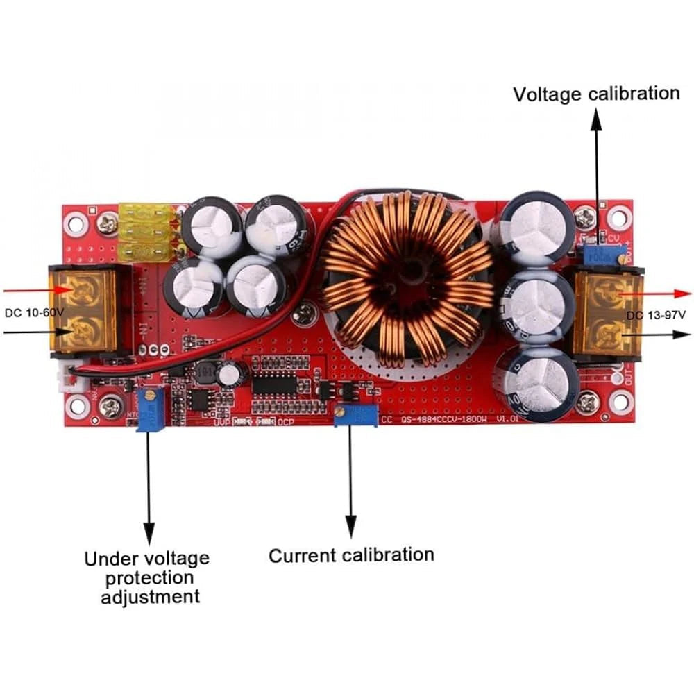 1500W DC-DC 12-48V to, 24-72V Boost Step Up, Converter For Car, Laptop Solar Battery 100Pcs