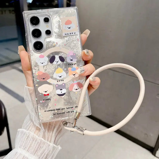 Cute Cartoon Dog Case with Wrist Strap –Samsung