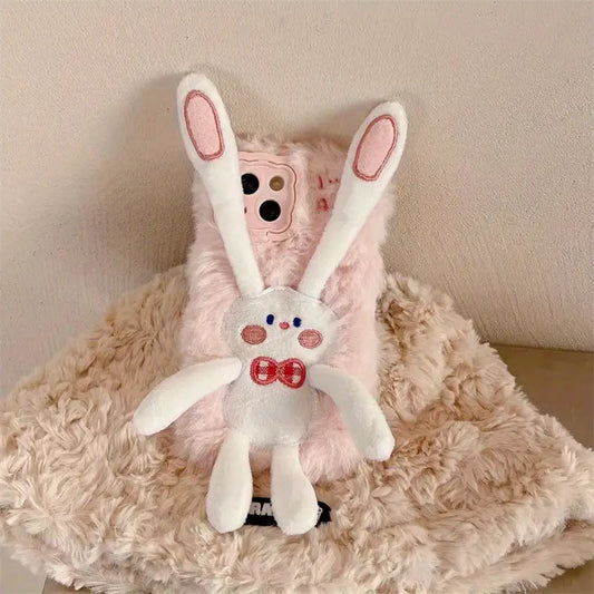 Fluffy Bunny Charm Plush Phone Case