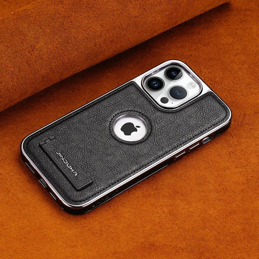 iPhone 14 Series Genuine Leather Bracket Holder Case