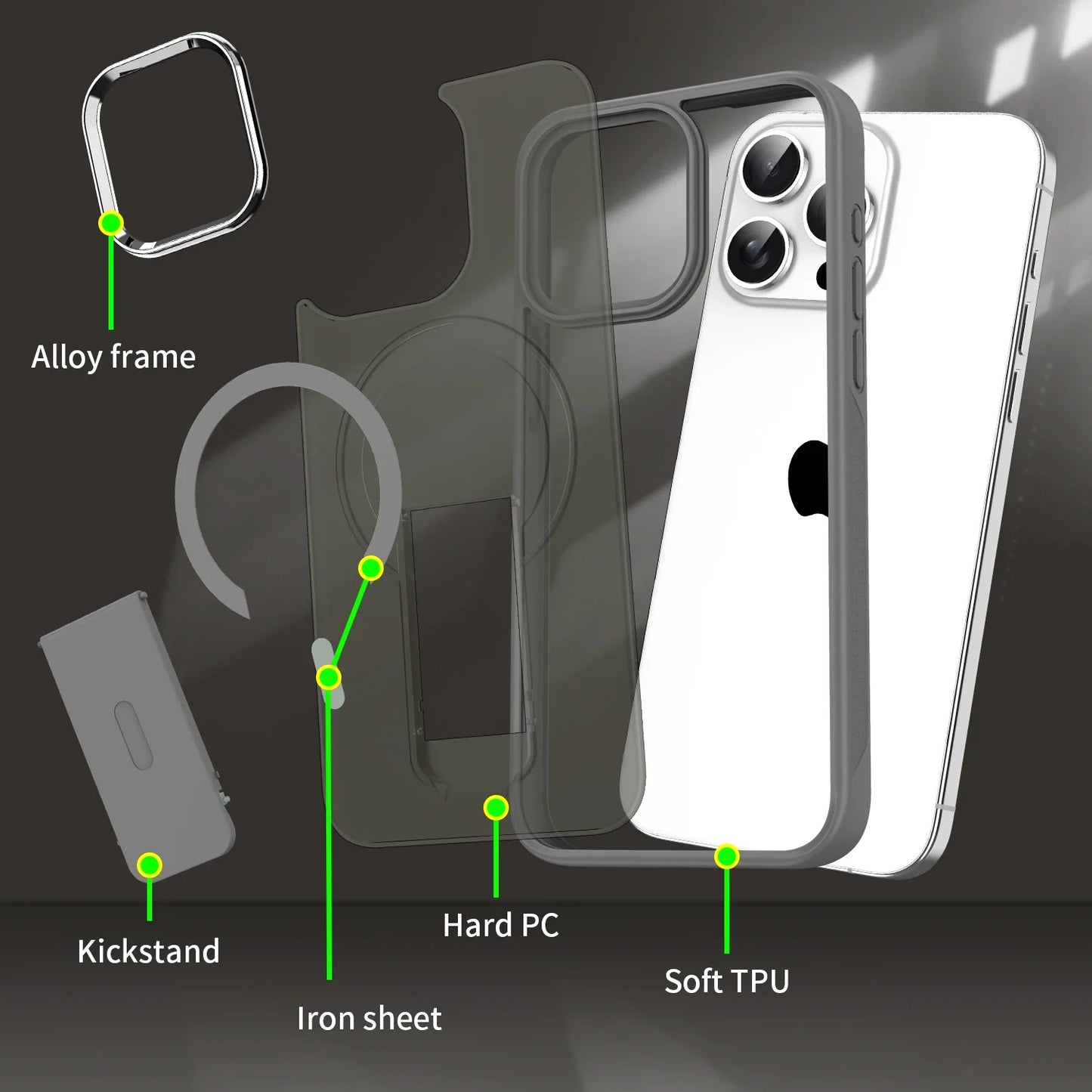 Frosted Elegance Kickstand Magnetic Case - iPhone