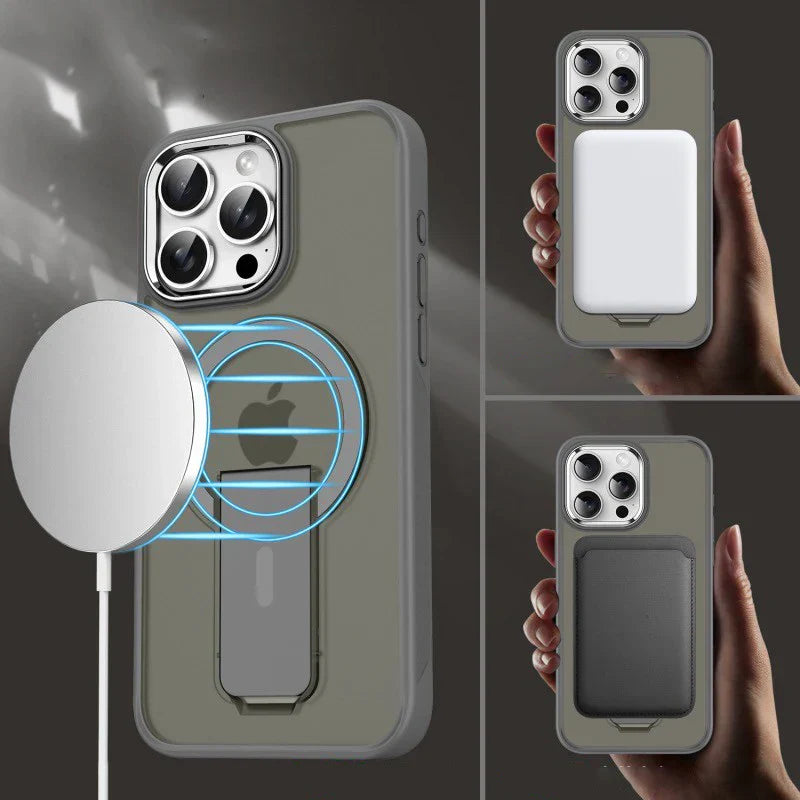 Frosted Elegance Kickstand Magnetic Case - iPhone
