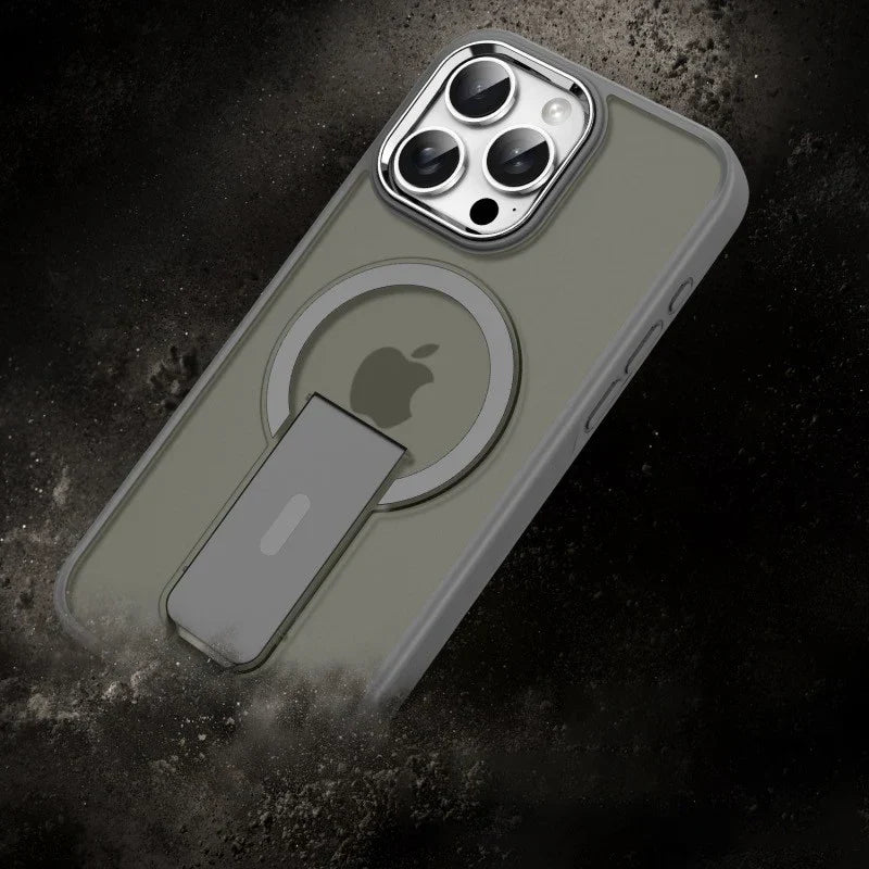 Frosted Elegance Kickstand Magnetic Case - iPhone