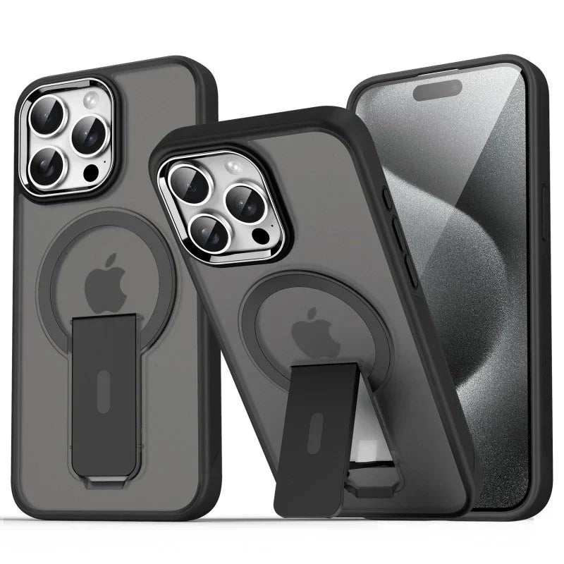 Frosted Elegance Kickstand Magnetic Case - iPhone