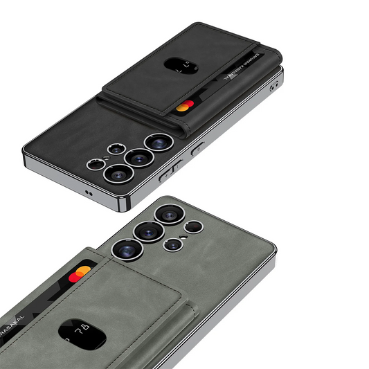 Galaxy S25 Ultra Vegan Leather Electroplated Card Wallet Case