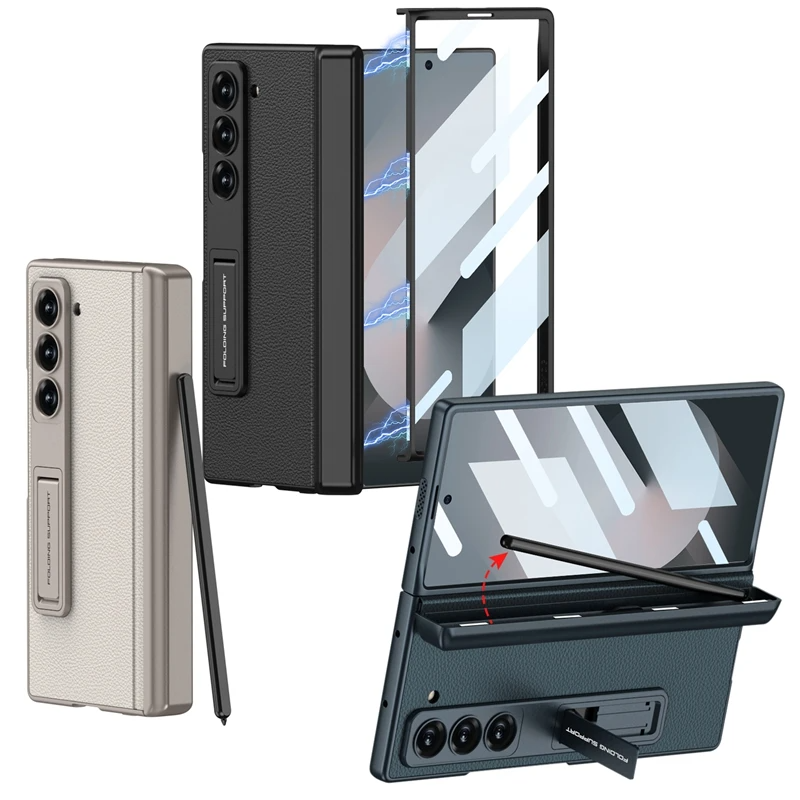 Galaxy Z Fold Series Leather Hinge Stand Case