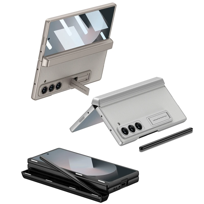 Galaxy Z Fold Series Leather Hinge Stand Case