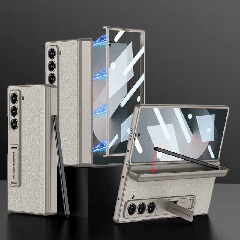 Galaxy Z Fold Series Leather Hinge Stand Case