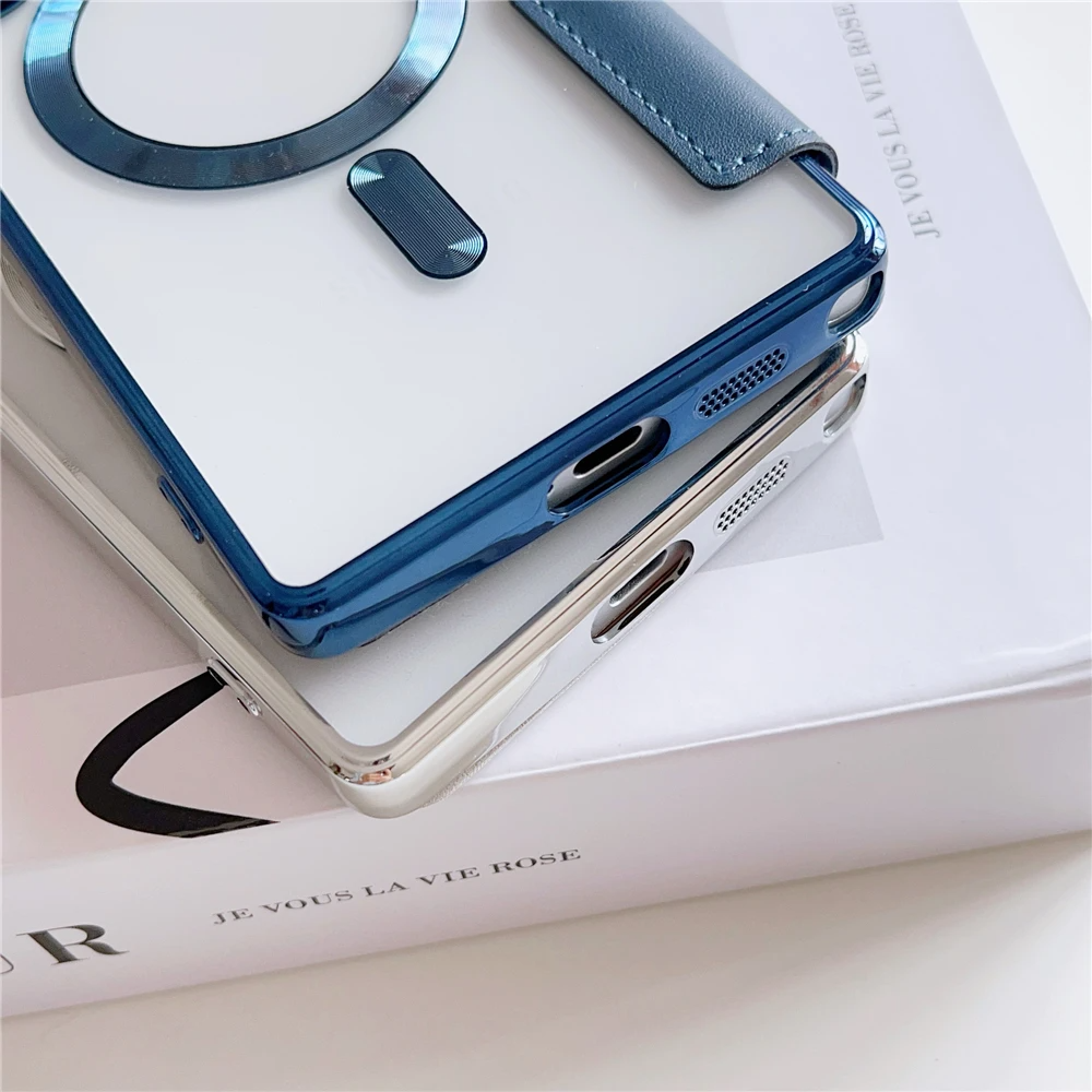 Galaxy S25 Ultra Magnetic Magsafe Genuine Leather Flip Case