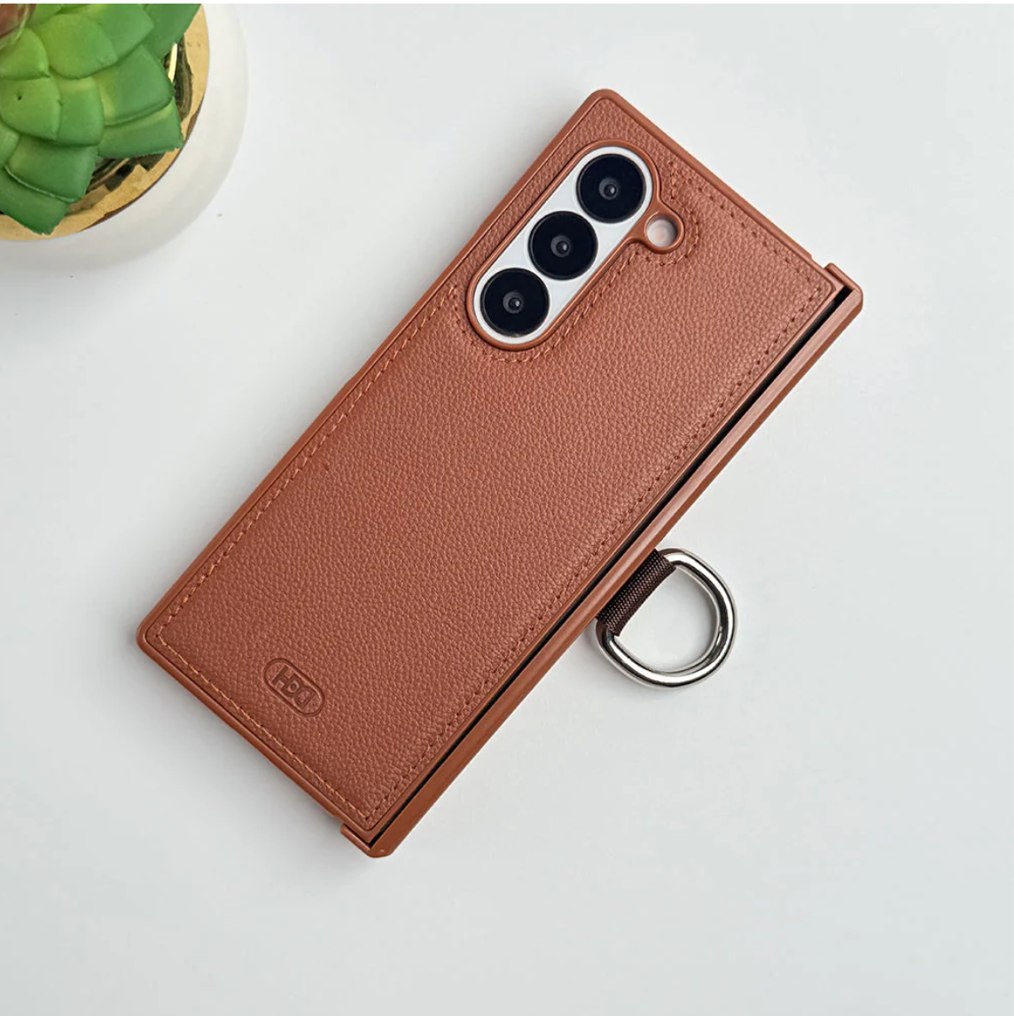 Galaxy Z Fold6 PU Leather Hinge Guard Metal Ring Case