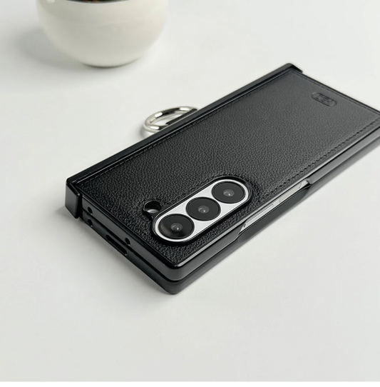 Galaxy Z Fold6 PU Leather Hinge Guard Metal Ring Case