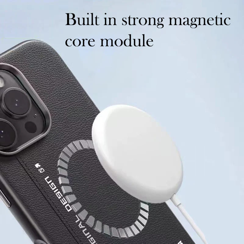 Luxurious Leather Magnetic Armor Case - iPhone
