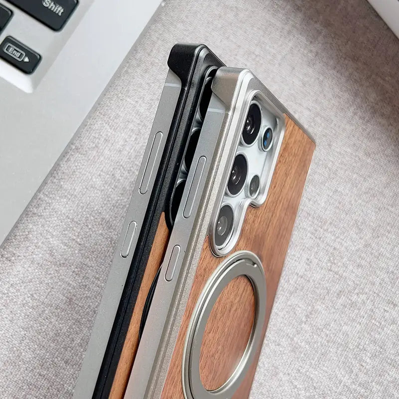 Exquisite Wood Metal Hybrid Stand Case - Samsung