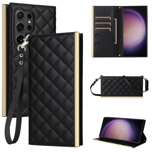Elegant Quilted Wallet Phone Case with Strap - Samsung