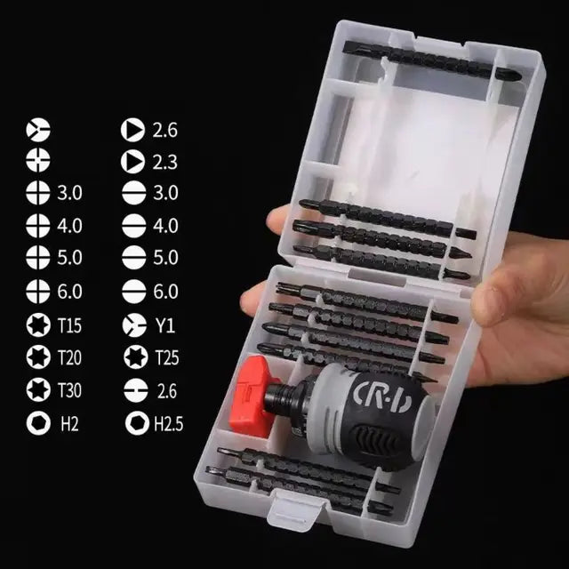 Ratcheting Double-Head Screwdriver with Storage Box