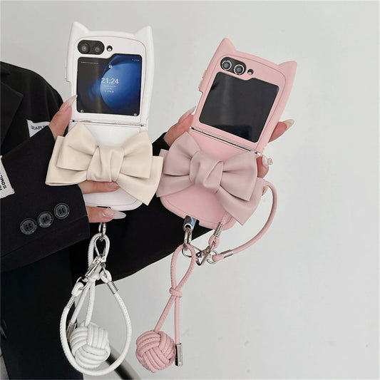 Cute Cat Ear Bow Weave Case - Samsung