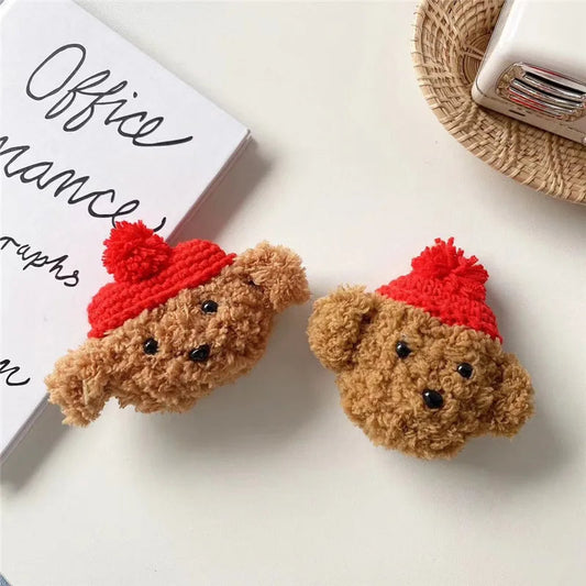 Teddy with Hats Plush Cases for AirPods