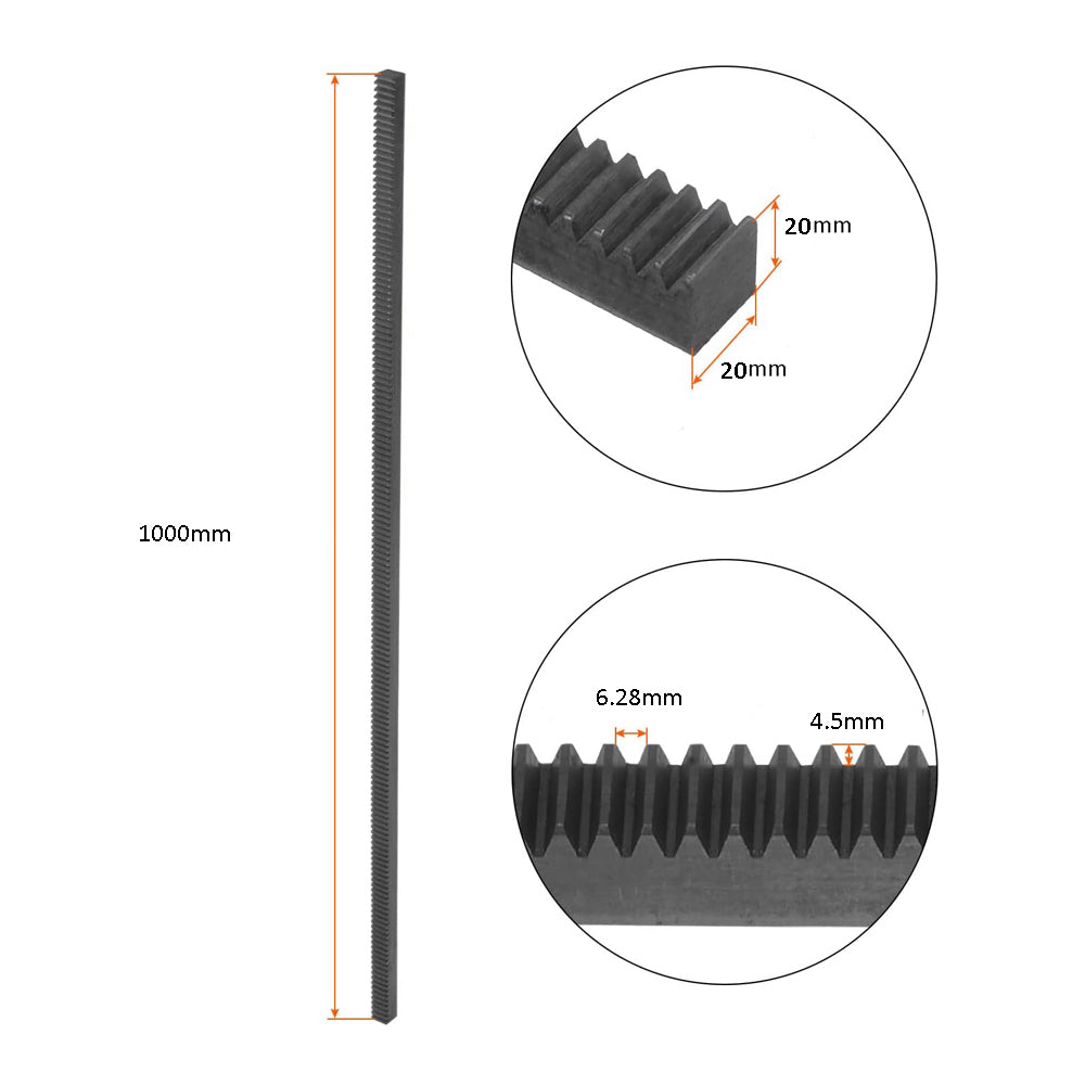 2 Module 20mm width x20mm height x 1metre 45 steel mechanical rack holless Only Rack