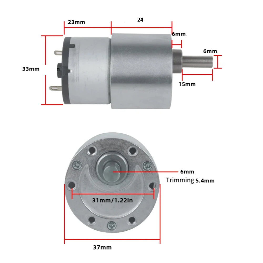 37GB520 107 RPM 6V 37mm Diameter Side D-Shaft DC high torque geared motor