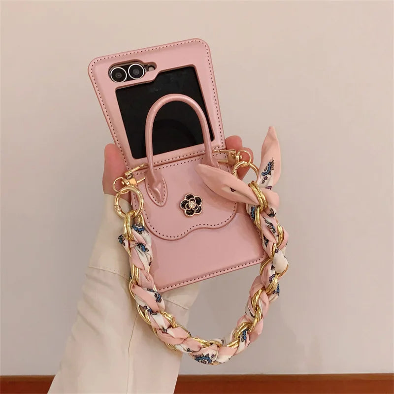 Luxury Handbag Case with 3D Floral Design - Samsung