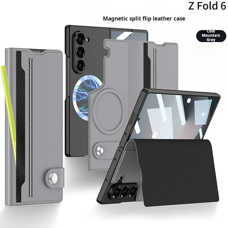 Galaxy Z Fold6 Magnetic Split Flip Leather Case