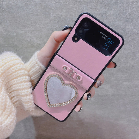 Radiant Rhinestone Heart Mirror Case - Samsung