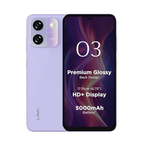 Lava O3 (Glossy Lavender, 4 GB RAM, 64 GB Storage) | Biggest 6.75" HD+ Display | 13MP AI Dual Rear Camera | 5000 mAh Battery | Secure Face Unlock | Fingerprint Reader | Charger & Phone-Cover in Box