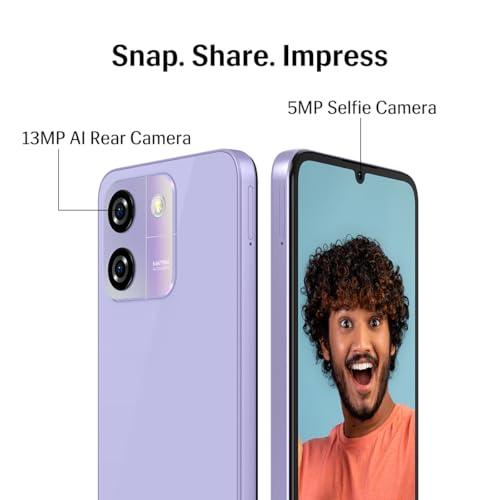 Lava O3 (Glossy Lavender, 4 GB RAM, 64 GB Storage) | Biggest 6.75" HD+ Display | 13MP AI Dual Rear Camera | 5000 mAh Battery | Secure Face Unlock | Fingerprint Reader | Charger & Phone-Cover in Box
