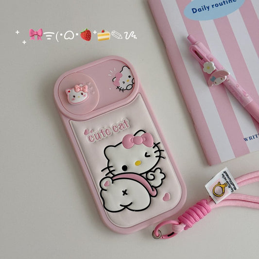 Kitty Emboss Push Camera Window Case with Lanyard