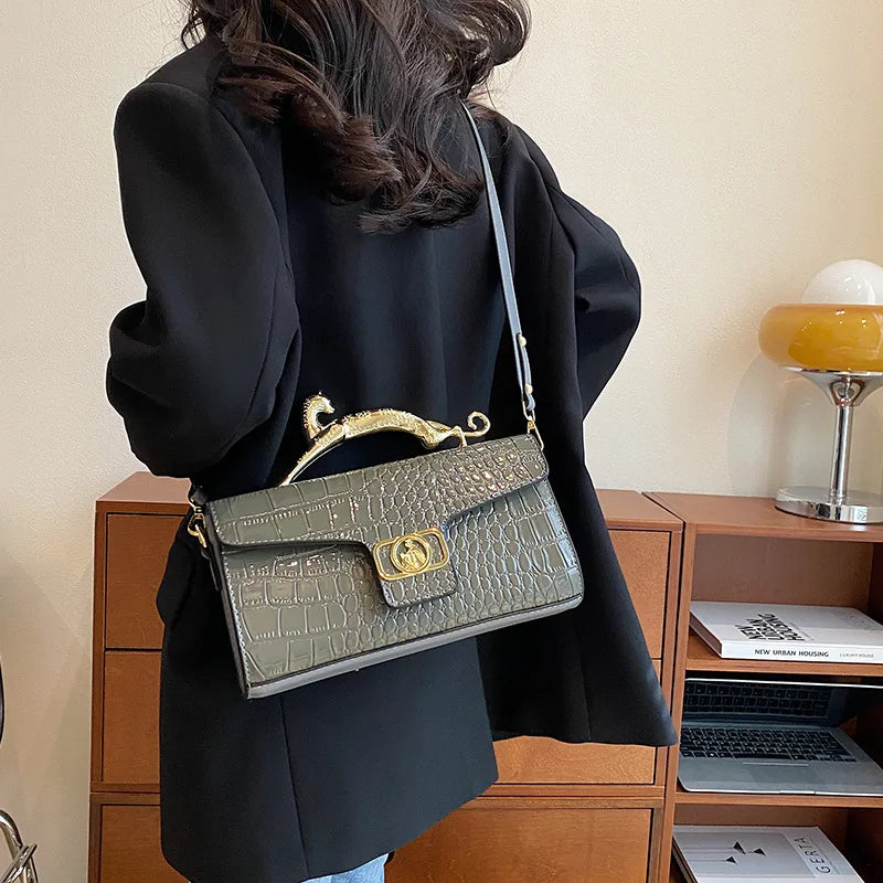 Stylish Leather Crossbody Bag with Designer Metal Handle