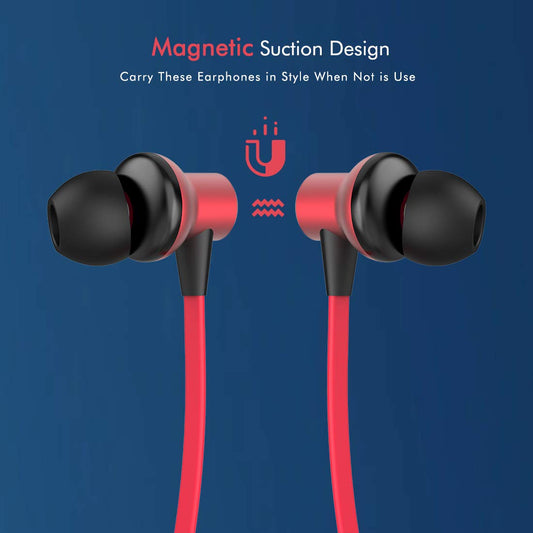 pTron Bassfest Plus Magnetic In-Ear Bluetooth 5.0 Wireless Headphones, Stereo Sound with Bass, IPX4 Water & Sweat Resistant, Voice Assistance, Ergonomic & Lightweight, Built-in Mic - (Black & Red)