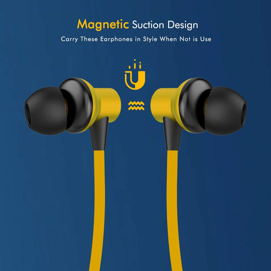 pTron Bassfest Plus Magnetic In-Ear Bluetooth 5.0 Wireless Headphones, Stereo Sound with Bass, IPX4 Water & Sweat Resistant, Voice Assistance, Ergonomic & Lightweight, Built-in Mic - (Black & Yellow)