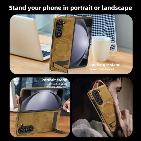 Galaxy Z Fold6 Magnetic PU Leather Kickstand Case