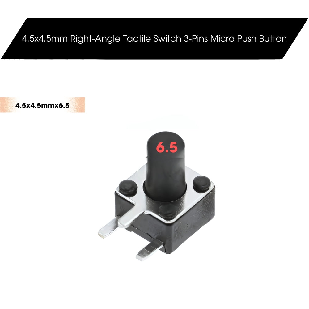 4.5x4.5mm Dip Right-Angle Tactile Switch 3-Pins Micro Push Button
