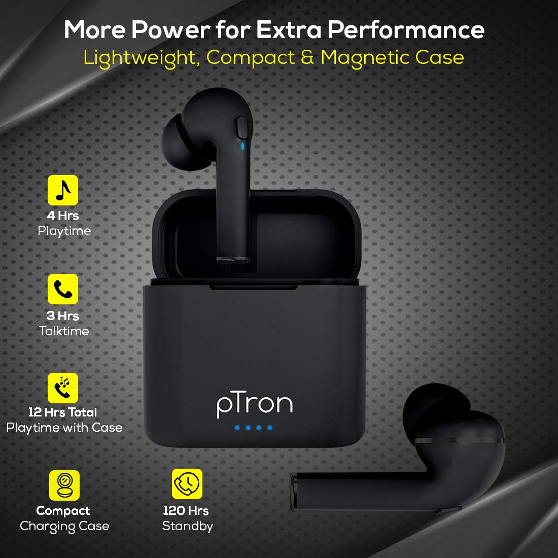 pTron Bassbuds Vista in-Ear True Wireless Bluetooth 5.1 Headphones with Deep Bass, IPX4 Water/Sweat Resistant, Passive Noise Cancelation, Voice Assistance & Earbuds with Built-in HD Mic - (Black)