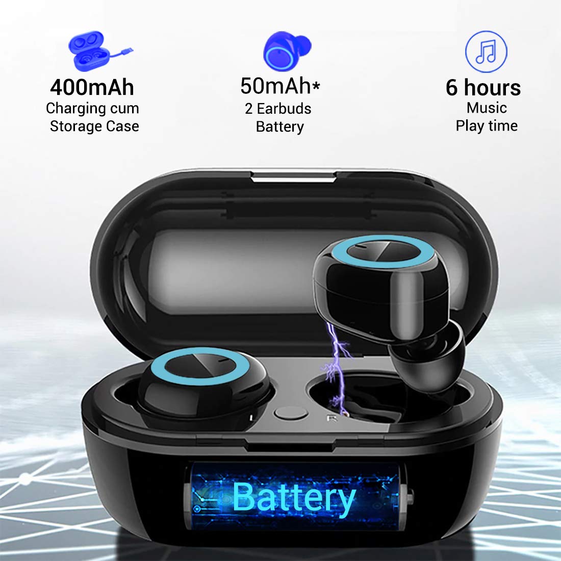 pTron Bassbuds in-Ear True Wireless Bluetooth Headphones (TWS) with Mic - (Black)