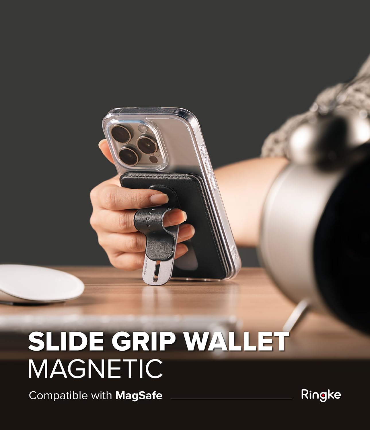 Slide Grip Magnetic Card holder with Wallet - Black