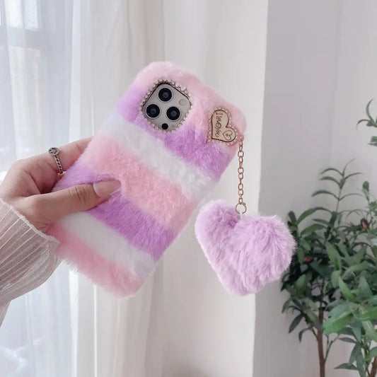 Fluffy Heart Charm Phone Case