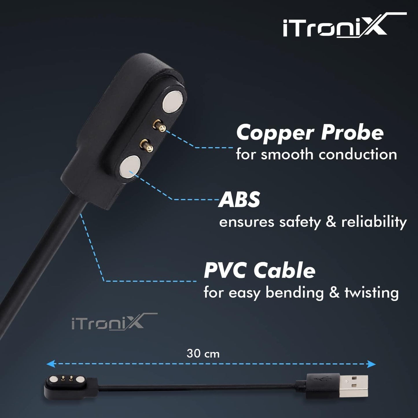 iTronix Noise ColorFit Charger for TWIST/Pulse 2 Max/Pulse Go Buzz/Halo/Halo Plus/Pulse Grand/Quad Call/ColorFit Pro 4/Pro 4 Alpha/ColorFit Pulse/Pulse 3/ColorFit Ultra/Ultra 3/Pulse Buzz smartwatches