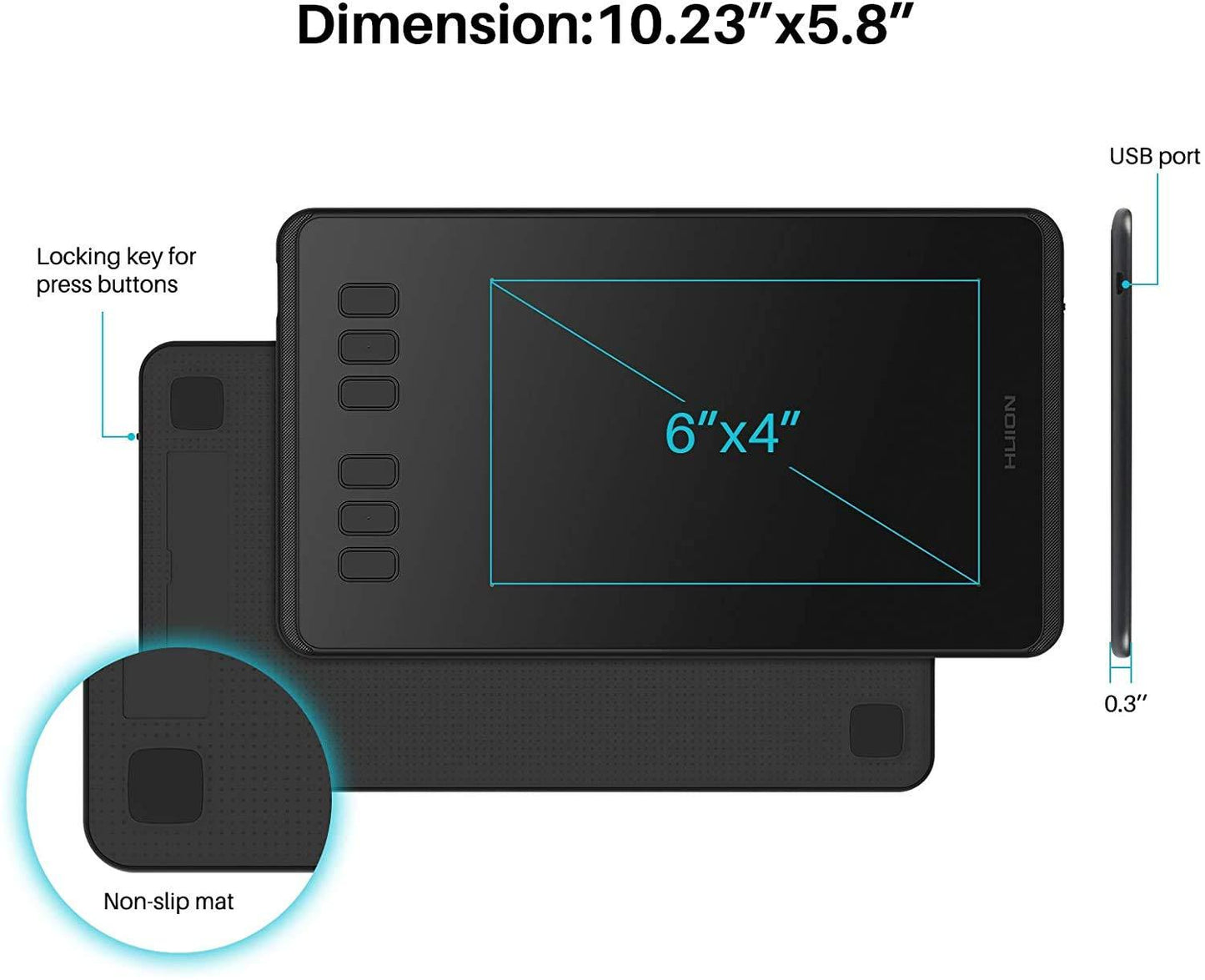 HUION Inspiroy H640P 6*4 inch Graphics Drawing Tablet with Battery-Free Stylus 8192 Pressure Sensitivity 6 Customized Hot Keys, Digital Pen Tablet for Linux, Mac, Windows PC and Android, Black