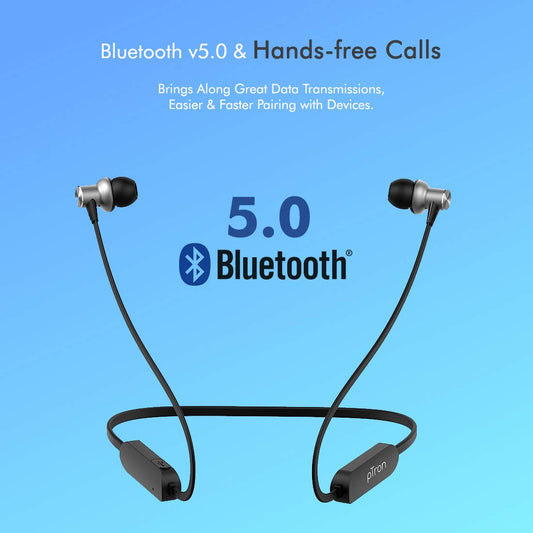 pTron Bassfest Plus Magnetic in-Ear Bluetooth 5.0 Wireless Headphones, Stereo Sound with Bass, IPX4 Water & Sweat Resistant, Voice Assistance, Ergonomic & Lightweight, Built-in Mic - (Black & Grey)
