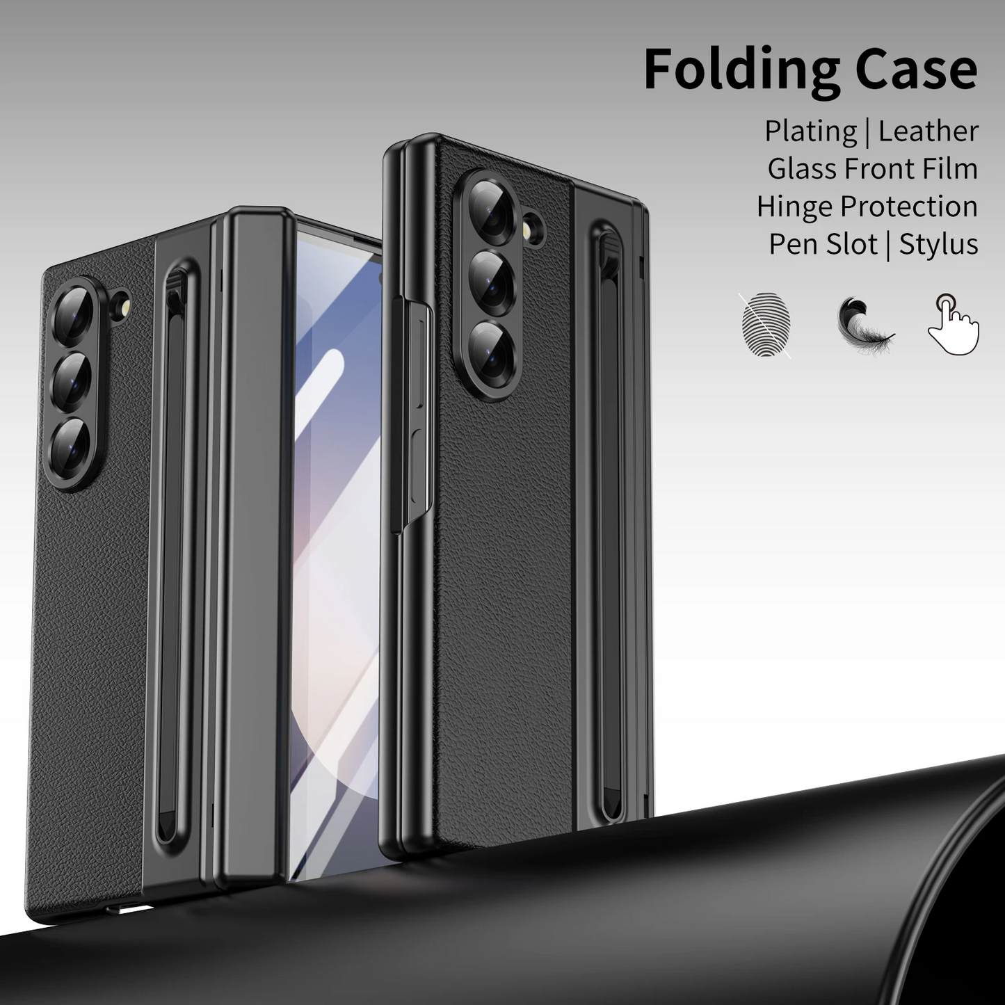 Galaxy Z Fold6 Plating Leather Case with Pen Slot & Hinge Protection
